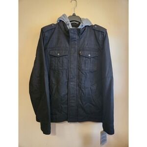 Levis Mens Cotton Canvas Military Jacket Sherpa Lined Jersey Hood Black LM8RC364